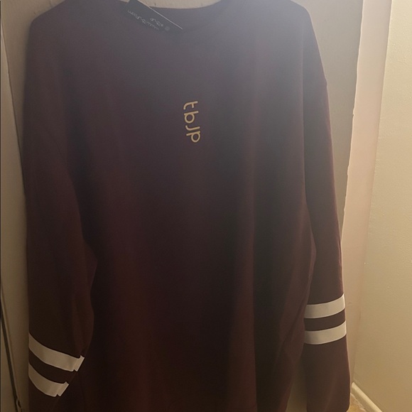 Burgundy Long Sleeve Shirt with White Stripes - Picture 1 of 1